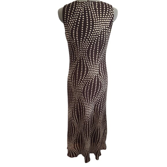 Dress Barn Brown & Beige Polka Dot Maxi Dress With Tan Linen Blend Blazer Sz 8 - Picture 3 of 16